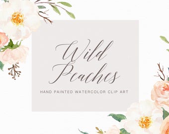Watercolor floral Clip Art-Wild Peaches/Small Set/Individual PNG files/Hand Painted/Wedding design/Rustic