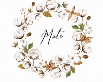 Watercolor cotton wreath-Mute/Small Set/Individual PNG files/Hand Painted/christmas set/winter