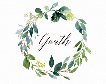 Watercolor leaf wreath-Youth/Individual PNG files/Small Set/Hand Painted/Wedding design