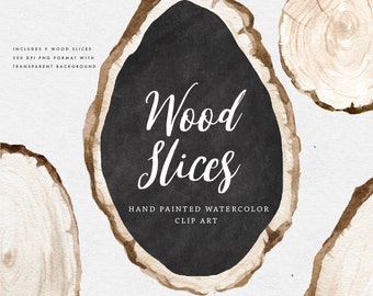 Watercolor  Clip Art-Wood Slices/Small Set/Individual PNG files/Hand Painted/wedding/chalkboard/frames/invite