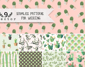 9 x vector seamless succulents patterns for wedding