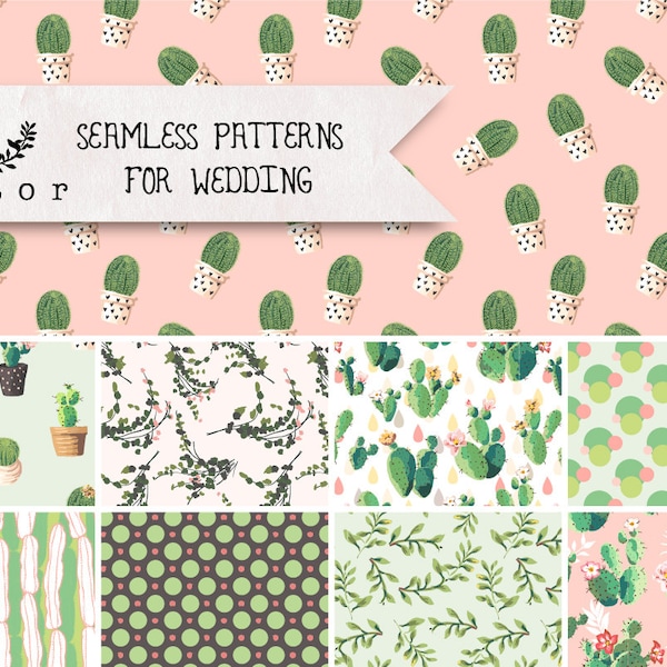 9 x vector seamless succulents patterns for wedding