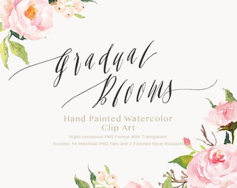 Watercolor flower Clip Art-Gradual Blooms/Small Set/Individual PNG files/Hand Painted/wedding