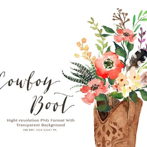 Watercolor cowboy boots/Wedding/Small Set/Individual PNG files/Hand Painted/boho style/rustic image 3