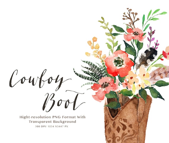 Watercolor cowboy boots/Wedding/Small Set/Individual PNG files/Hand  Painted/boho style/rustic