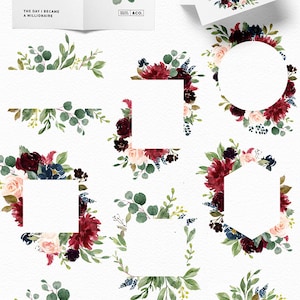 Burgundy & Navy Floral Graphic Set/Large Set/Wedding/Individual PNG files/Hand Painted/wedding invitation/Autumn image 3