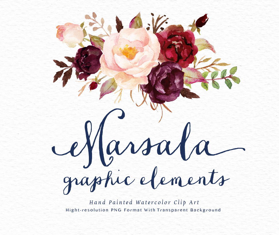 Acuarela floral Clip Art-Marsala Elementos gráficos / Pequeño - Etsy México