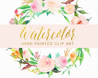 Watercolor flower wreath-blossom/Individual PNG files / Hand Painted