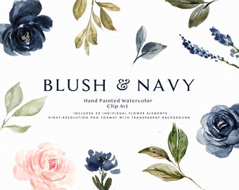 Blush & Navy graphic elements/Small Set/Individual PNG files/Hand Painted/wedding