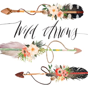 Aquarel wilde pijlen illustraties /kleine set/handgetekende clipart/Tribal/logo/boho stijl/bruiloftuitnodiging/individuele PNG-bestanden