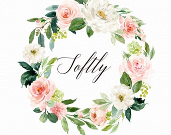 Watercolor flower wreath-Softly/Small Set/Individual PNG files/Hand Painted/Wedding design