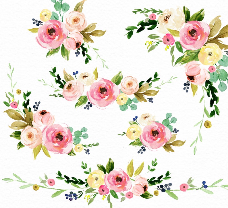 Watercolor flower clipart-Plush Florist/Small Set/Individual PNG files/Hand Painted/wedding image 3