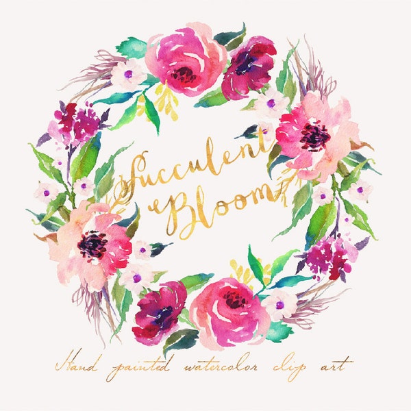 Watercolor  flower wreath/Individual PNG files /Small Set/ Hand Painted