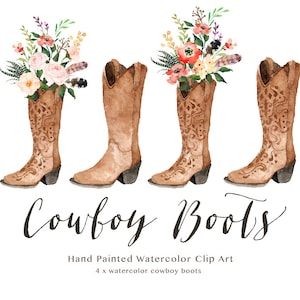 Watercolor cowboy boots/Wedding/Small Set/Individual PNG files/Hand Painted/boho style/rustic