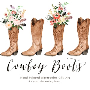 Watercolor cowboy boots/Wedding/Small Set/Individual PNG files/Hand Painted/boho style/rustic image 1