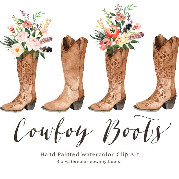 Watercolor cowboy boots/Wedding/Small Set/Individual PNG files/Hand Painted/boho style/rustic