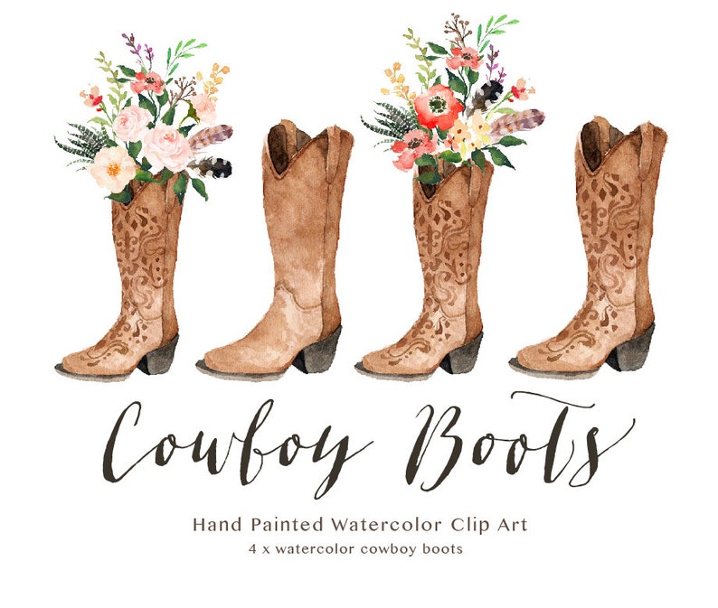 Watercolor cowboy boots/Wedding/Small Set/Individual PNG files/Hand Painted/boho style/rustic image 1