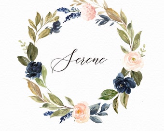 Watercolor floral wreath-Serene/Small Set/Individual PNG files/Hand Painted/Wedding design