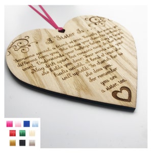 Lovely Poem For a Sister on Wooden Heart Plaque, Great Birthday or Christmas Idea