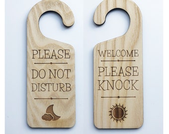 Double Sided Door Sign Welcome Please Knock & Please Do Not Disturb Wooden Hanging Door Knob Sign Office Home