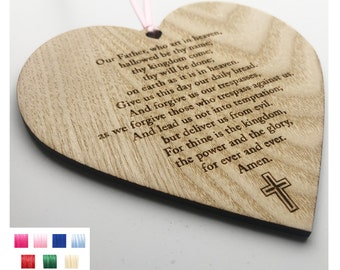 The Lords Prayer Heart Plaque Sign - Christian Gift Religious Keepsake Our Father Cross Crucifix Prayer