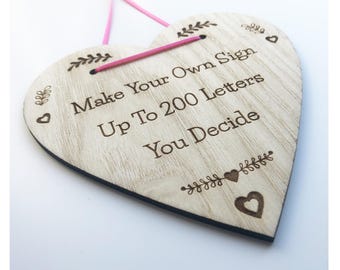 Personalized Floral Wooden Heart Plaque: Custom Engraved Sign