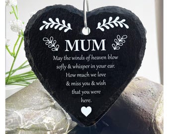 May The Winds of Heaven Blow: Personalised Slate Heart Grave Marker - Any Name