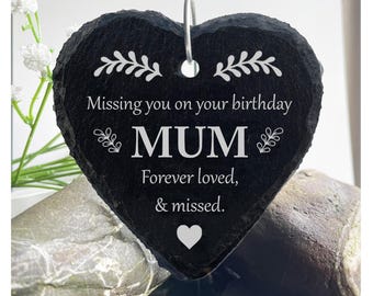 Missing You On Your Birthday: Personalised Slate Heart Grave Marker - Any Name