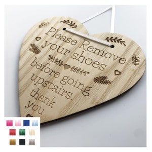 Remove Shoes Wooden Sign: Engraved Ash Veneer Plaque