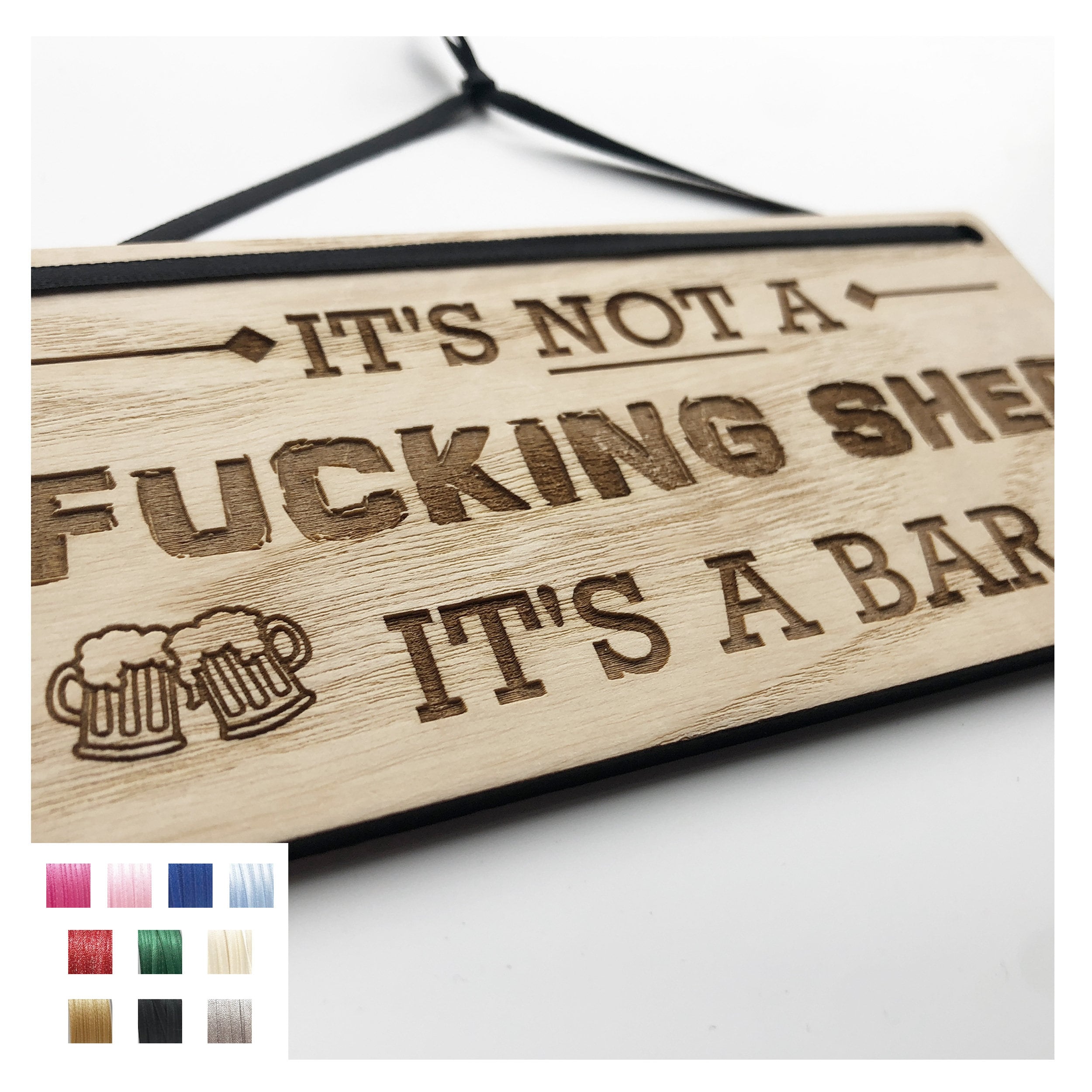 Rude Bar Sign: Laser Engraved Ash Veneer Drinking Decor