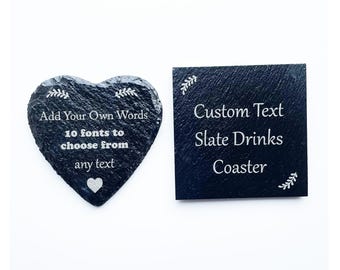 Personalised Square And Heart Shaped Slate Coaster 100mm x 100mm With Protective Pads