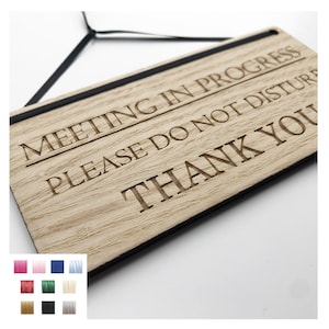 Meeting In Progress Door Sign: Engraved Wooden Office Plaque