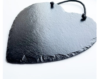 Natural Heart Slate Chalk Board Blackboard Noticeboard with Black Rope