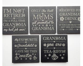 Top Grandma Nanny Engraved Slate Drinks Coaster - 10cm x 10cm With Protective Pads