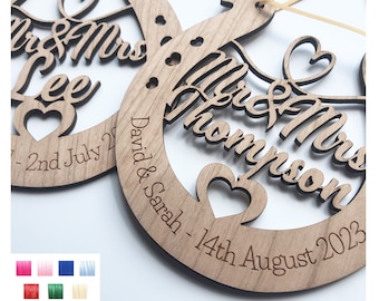 Mr & Mrs Wedding Keepsake Personalised Cherry Wood Horseshoe