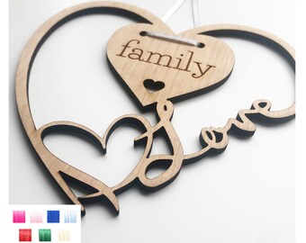Family Love Heart Wall Decor Hanging Ornament - Wooden Heart - Lovely Gift For Friends and Family