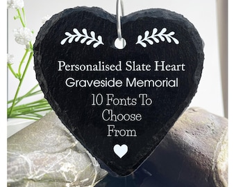 Bespoke Personalised Slate Heart Grave Marker - Add Your Own Words