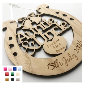 Tante et oncle, cadeau de mariage personnalisé fer à cheval porte-bonheur, 3 mm d'épaisseur - Différentes couleurs de ruban disponibles