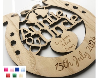 Auntie & Uncle Personalised Wedding Gift Lucky Horseshoe Plaque Sign 3mm Thick - Various Ribbon Colours Available