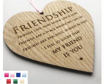 I'm Lucky My Friend Is You  - Wooden Hanging Heart Friendship Gift Best Friends