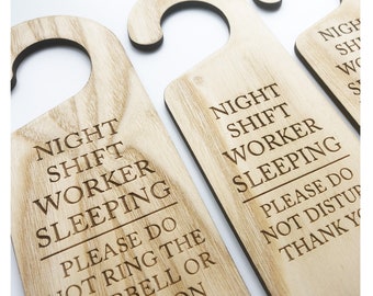 Night Shift Worker Sleeping Do Not Disturb Wooden Hanging Door Knob Sign Office Home