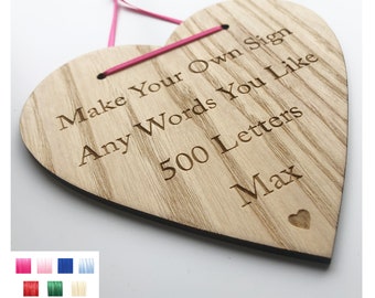 Personalised Shabby Wooden Heart Sign Custom Bespoke Made Wall Door Hanging Plaque