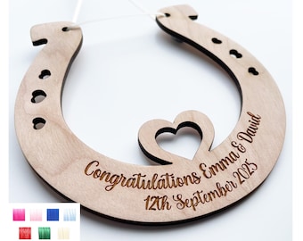 Wedding Keepsake Personalised Cherry Wood Lucky Horseshoe