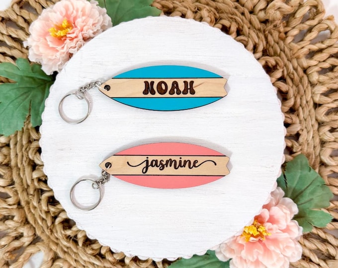 Custom Surfboard Keychain; Wood Surfboard