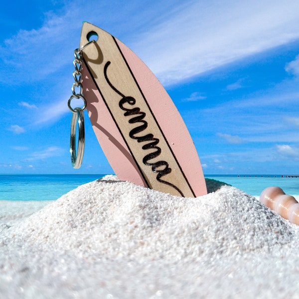 Custom Surfboard Keychain; Wood Surfboard