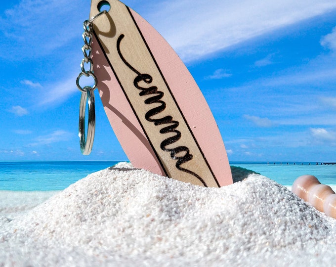 Custom Surfboard Keychain; Wood Surfboard