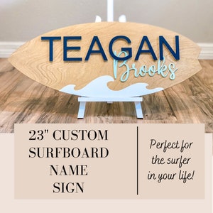 23" Surfboard Name Sign; Surfboard Wall Decor; Surfboard Wall Art; Surfboard Nursey Sign