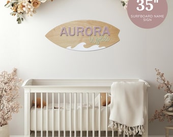 35 Inch Surfboard Name Sign | Surfboard Wall Decor | Surfboard Wall Art | Surfboard Nursery Sign