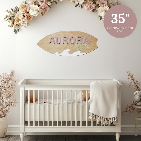 35 Inch Surfboard Name Sign | Surfboard Wall Decor | Surfboard Wall Art | Surfboard Nursery Sign