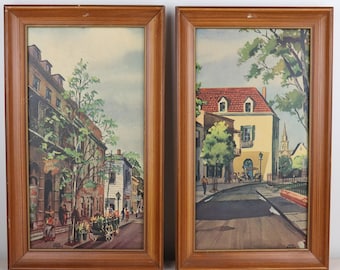 Vintage Set of 2 John Rogers City Street Scenes - Wall Art - Wall Hanging